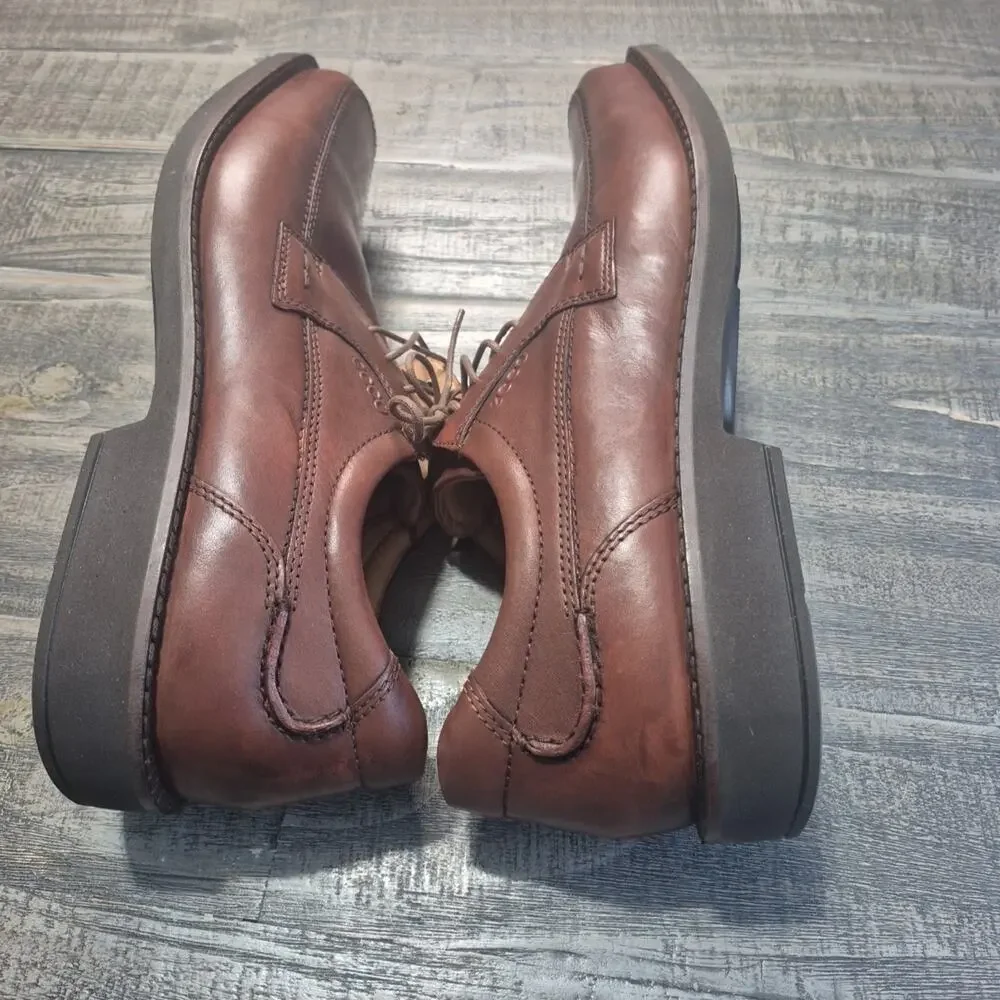 ECCO Seattle Shoes Mens 46 12-12 1/2 Cognac Brown Leather Oxford Derby Apron